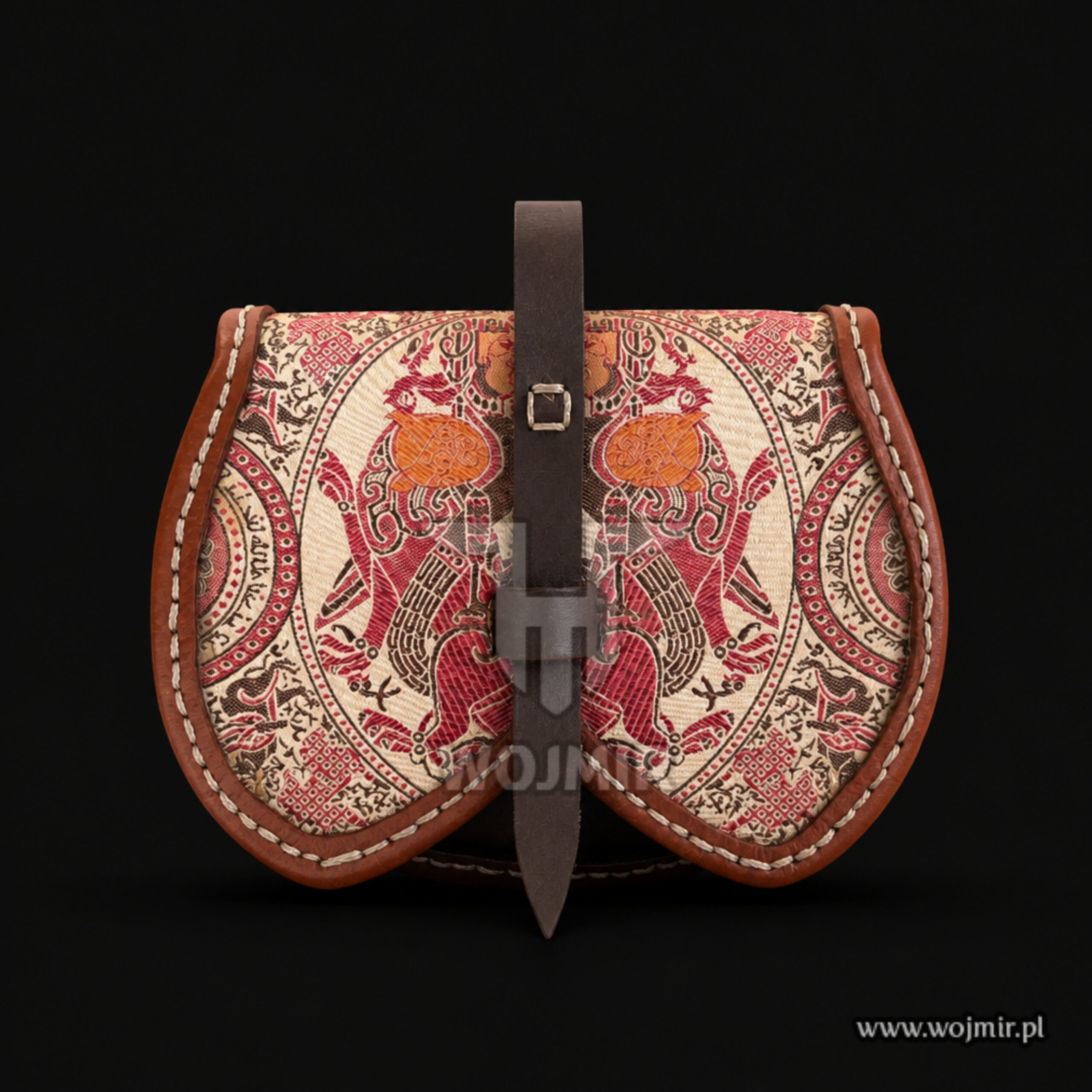 viking leather pouch with silk kaletka ze skóry dla wikinga