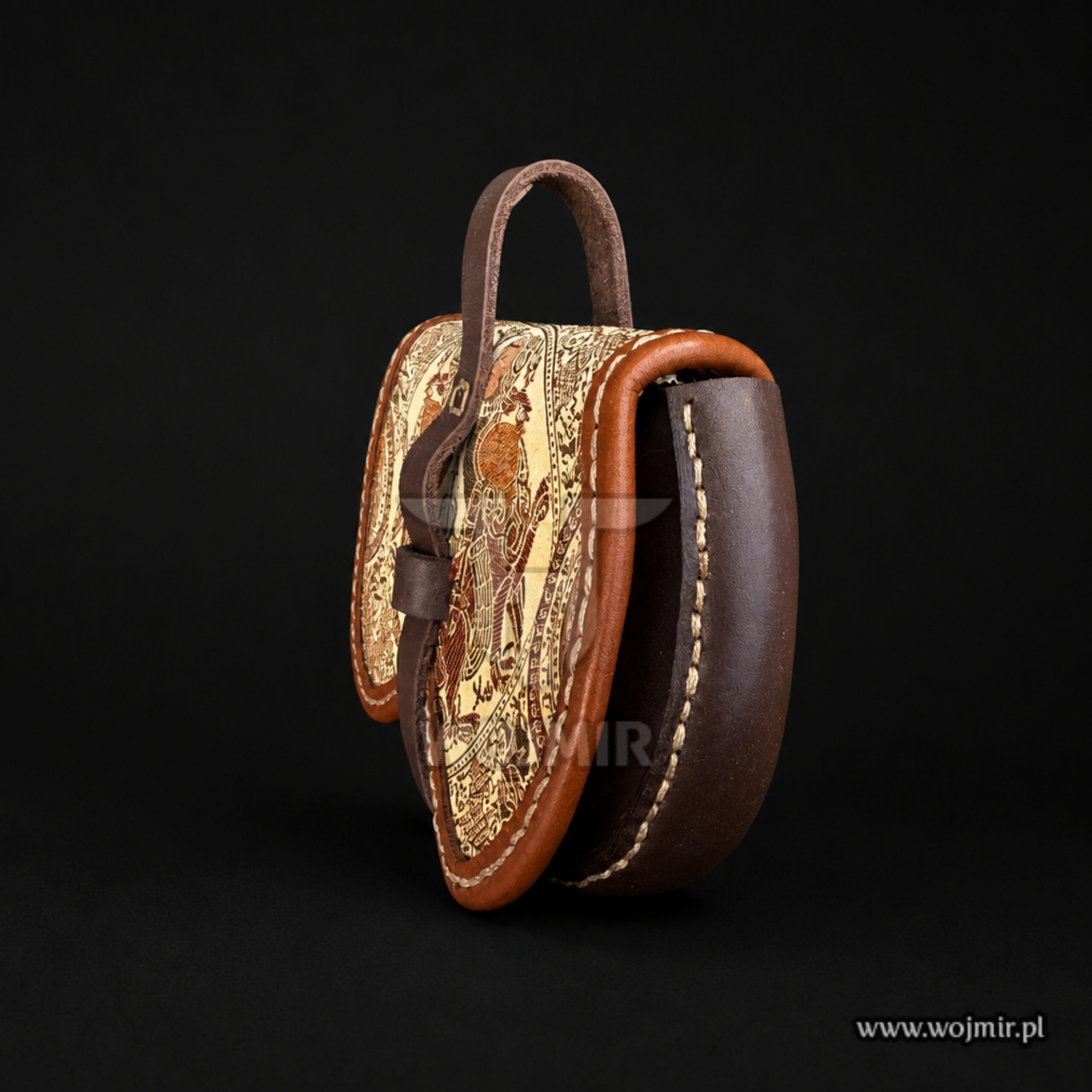 viking leather pouch with silk kaletka ze skóry dla wikinga